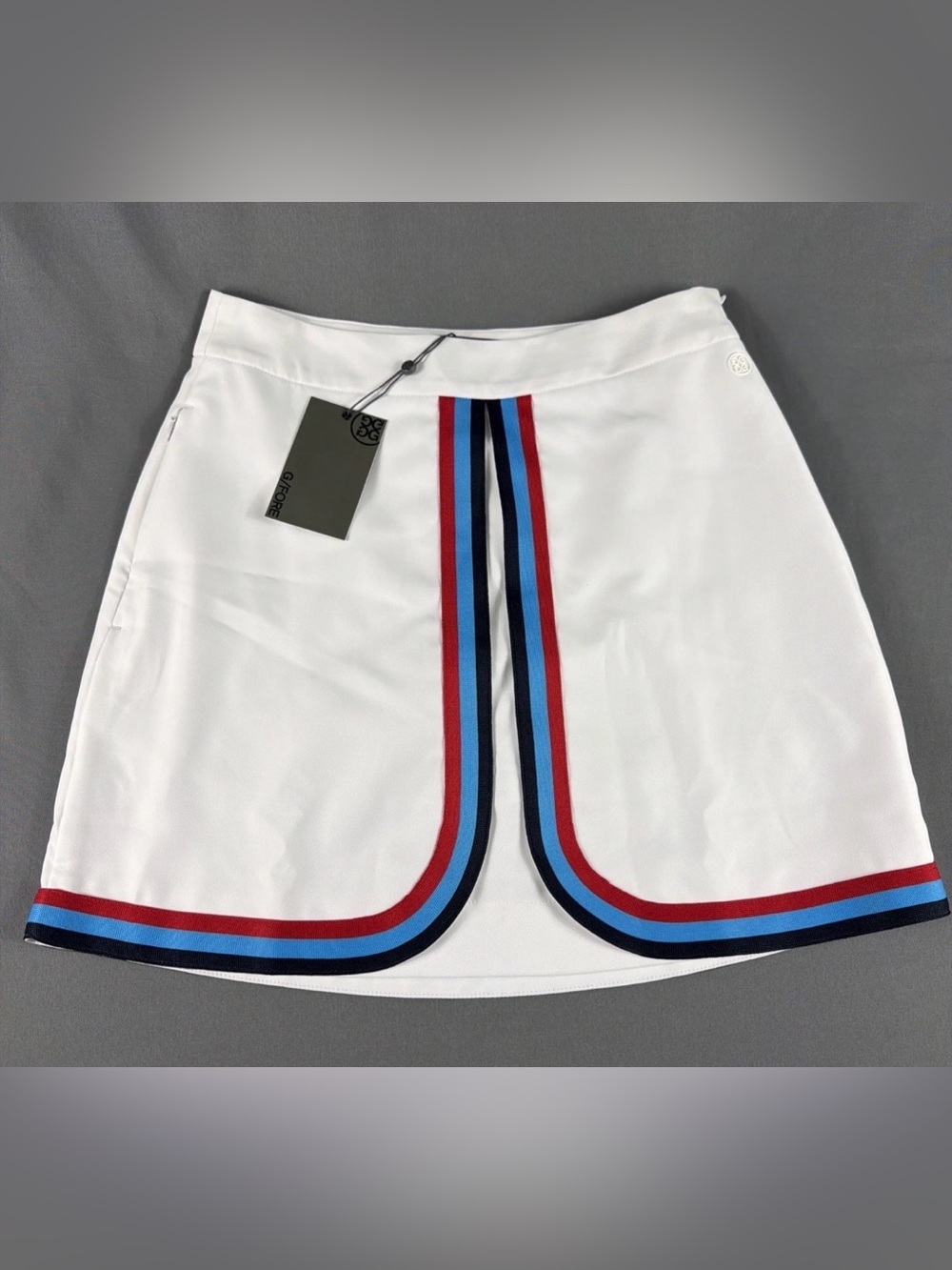 G/FORE Womens Golf Skort Layered NBR Striped 8 White Polyester NWT MSRP $155